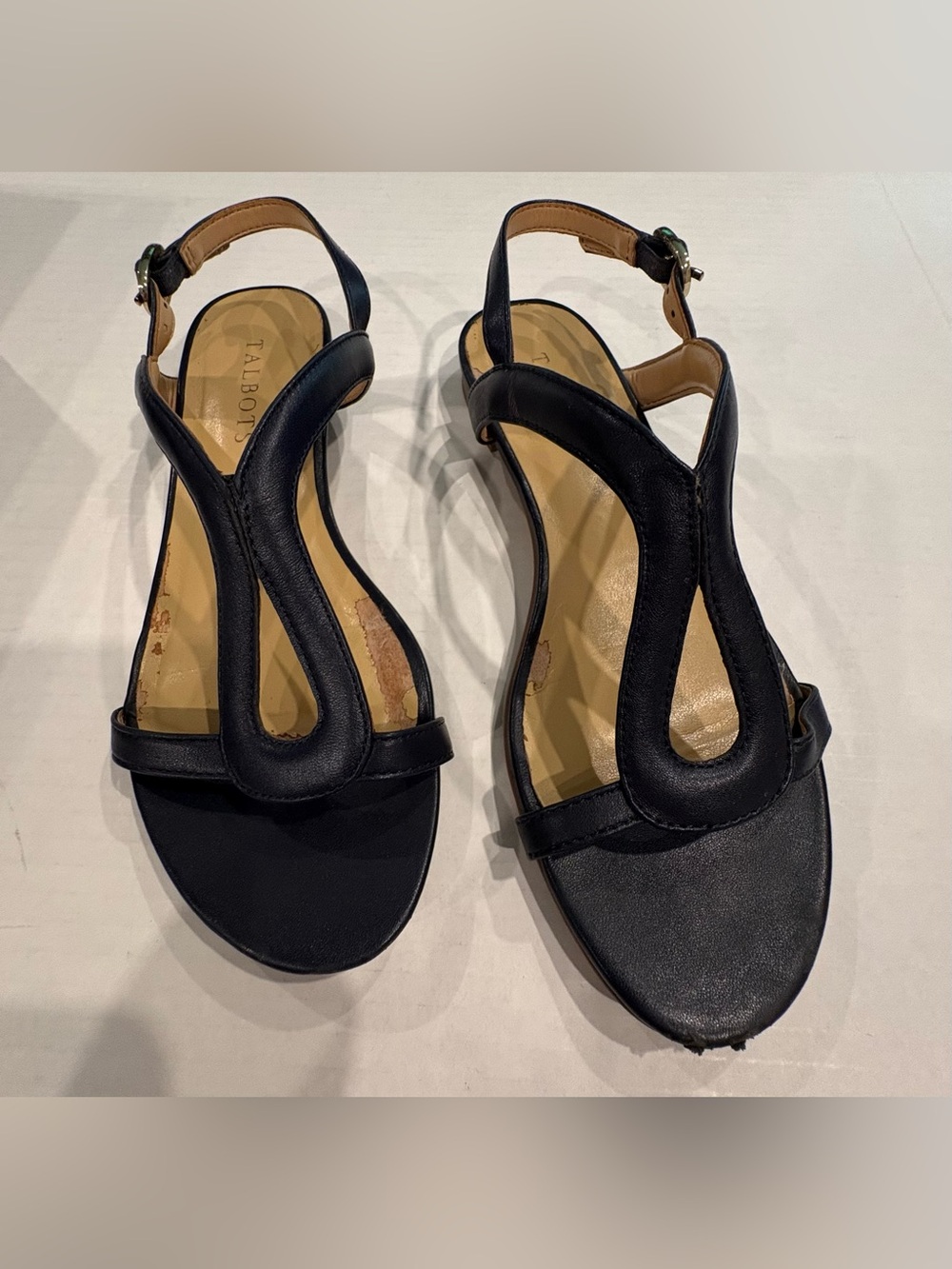 Talbots Black Leather T-Strap Slingback Sandals
